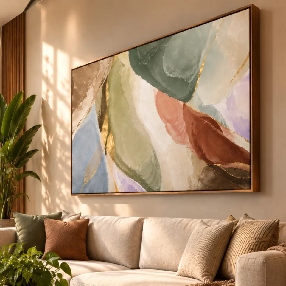 Quadro  Abstrato Essência Da Terra Em Cores Orgânicas 