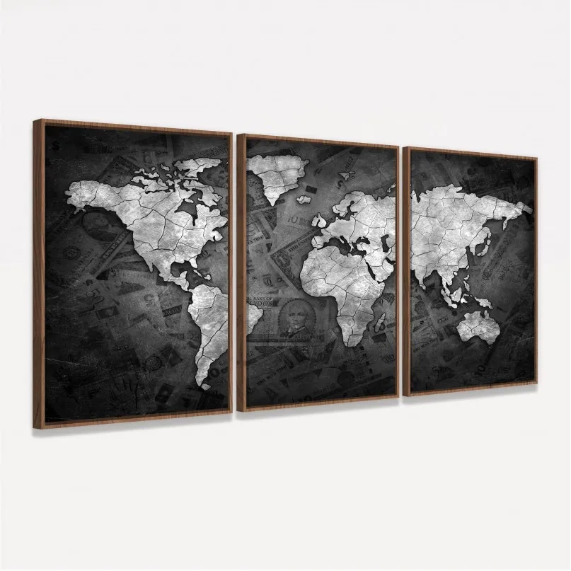 Quadro Mapa Mundi Decorativo Sea of Money