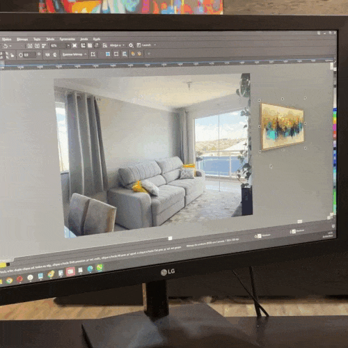 Simulação de quadro decorativo em ambiente real