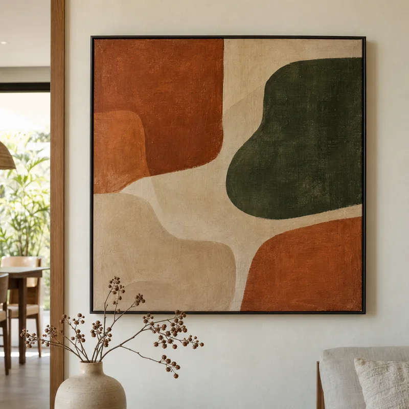 Quadro personalizado de arte abstrata em terracota e verde
